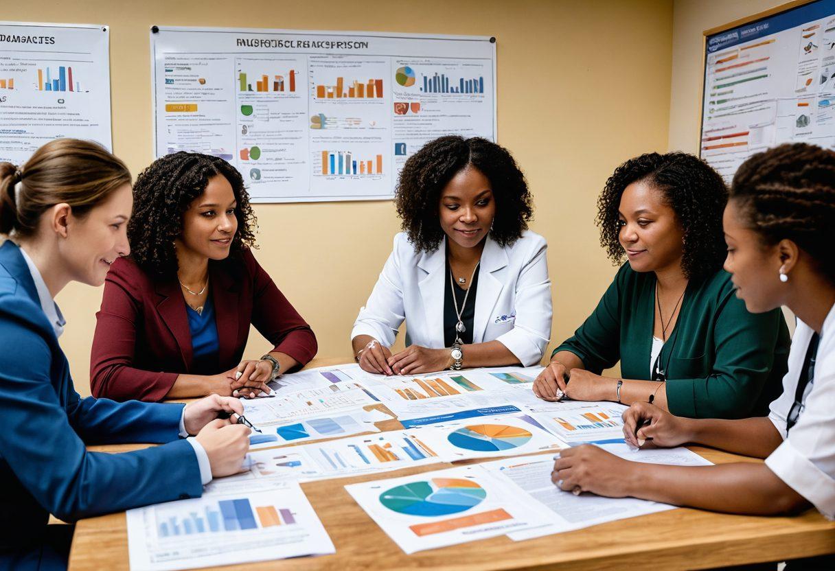 A diverse group of people gathered around a table, passionately discussing patient advocacy, with charts and pamphlets spread out, showcasing community support. Soft, warm lighting emphasizes the collaborative atmosphere. In the background, a bulletin board filled with community resources and healthcare insights. The expressions on their faces reflect determination and hope, symbolizing unity in advocacy. super-realistic. vibrant colors. 3D.